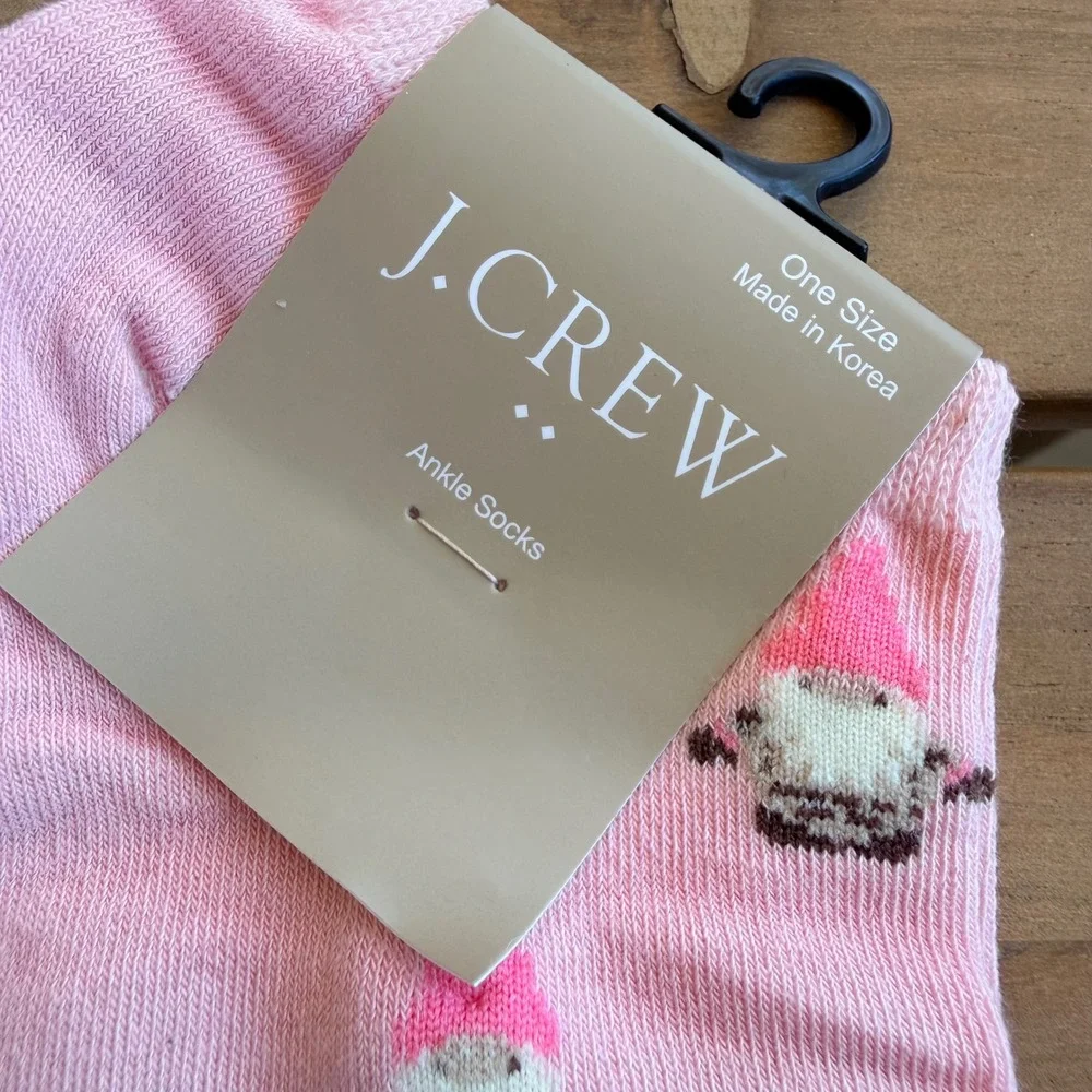J.Crew Womens Sock Set 2 Pair Pink Floral No-Show & Gnome Ankle‎ Socks One Size